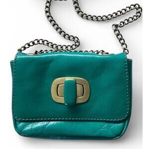 HOBO International Teal Green Leather Mini Crossbody Chain Strap Turnlock Bag